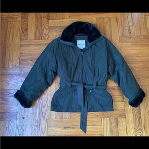 Andrew Marc Olive Green Jacket with Brown Fur Collar and Cuffs, size PXS